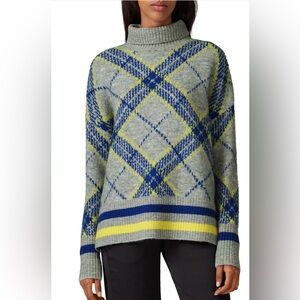Central Park West Blue Plaid Turtleneck Sweater Size Large